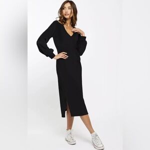 Sol Angeles Billow Midi Dress Fleeced French Terry Black Sz Medium EUC